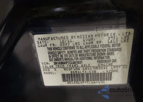 2012 Nissan Sentra 2.0 Sr z USA, uszkodzony, nr VIN 3N1AB6AP7CL661631